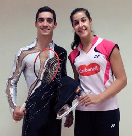 Javier Fernández junto a Carolina Marín en el Consejo Superior de Deportes