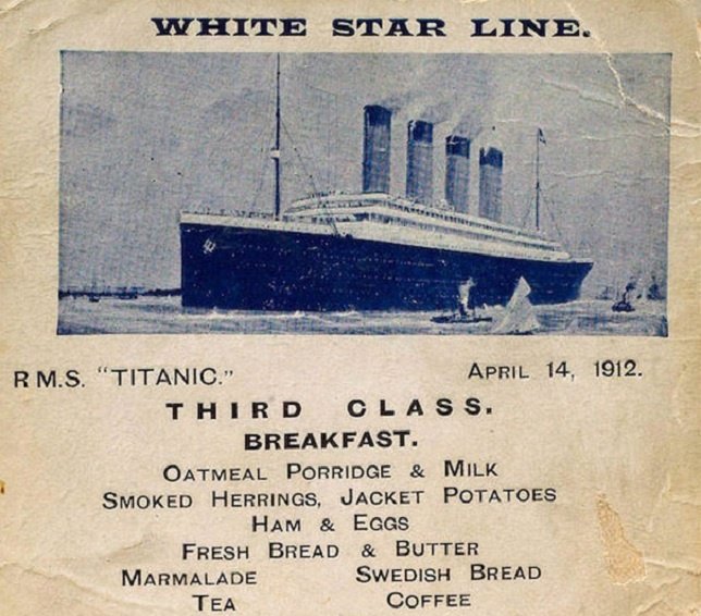 Estos eran los menús de 1º, 2º y 3º clase en el Titanic