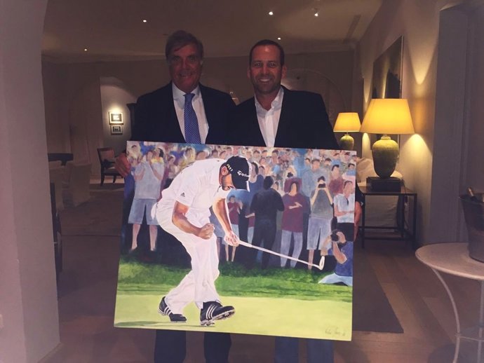 Nuno Pereira  y Sergio García con su cuadro