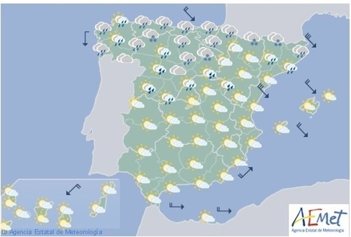 Mapa meteorológico previsto para este sábado 23 de abril