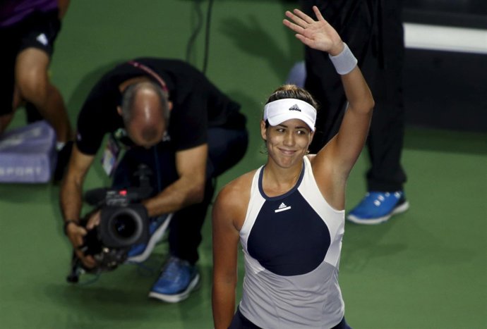 Garbiñe Muguruza celebra su victoria ante Kvitova en Singapur