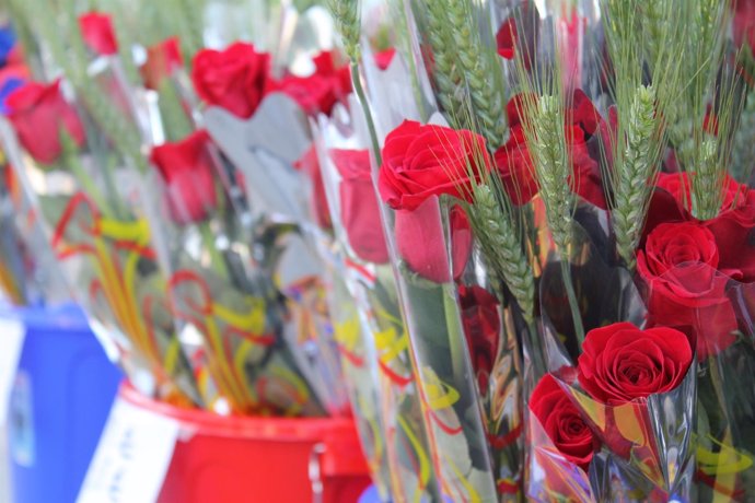 Venta de rosas en el día de Sant Jordi