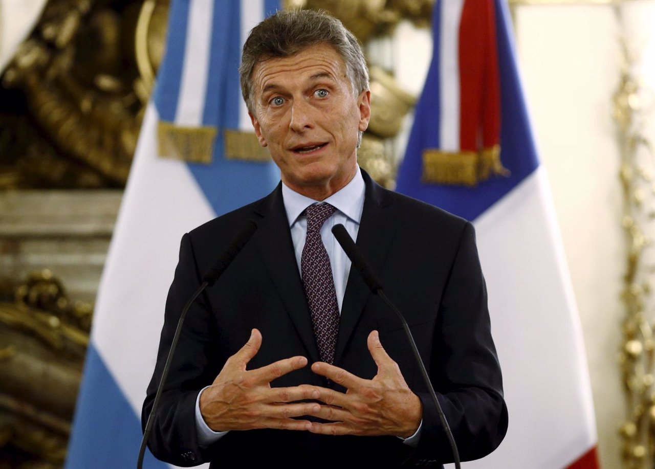 Argentina's President Macri speaks at the Casa Rosada Presidential Palace in Bue