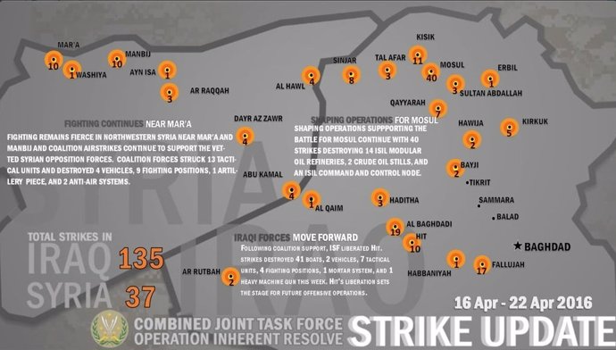 Mapa de los últimos ataques contra Estado Islámico