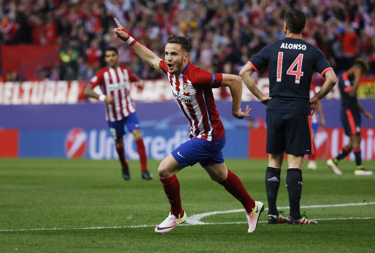 Saúl celebra el tanto marcado ante el Bayern