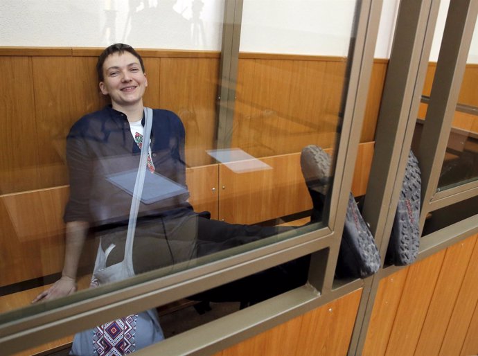 La piloto ucraniana Nadezhda Savchenko, durante el juicio