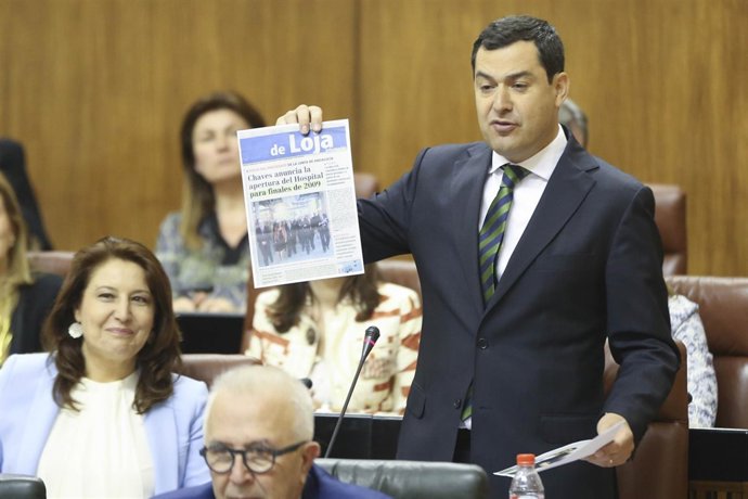 El presidente del PP-A, Juanma Moreno, en la sesión del control al gobierno