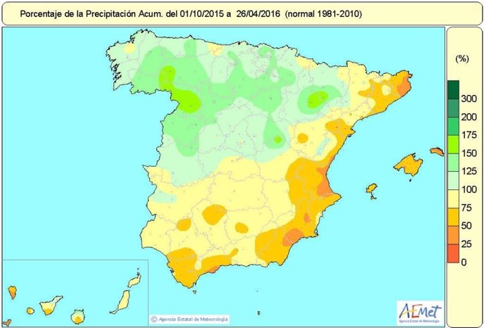 Distribución de las precipitaciones acumuladas en el año hidrológico