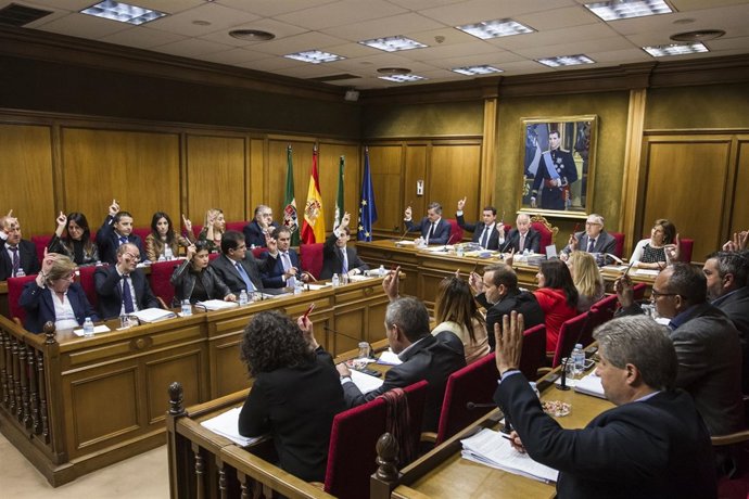 Los diputados provinciales debatiendo uno de los puntos del pleno.