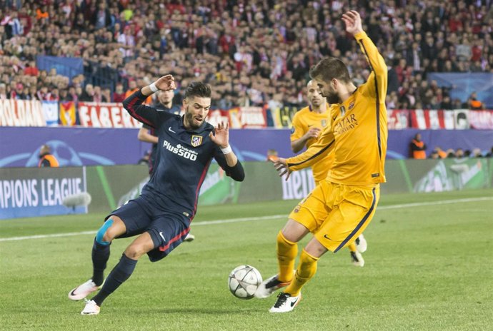 Carrasco y Piqué, Champions League, Vicente Calderón, Atlético-Barcelona