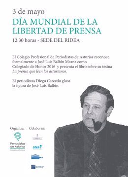 Cartel del acto de nombramiento de Colegiado de Honor a José Luis Balbín