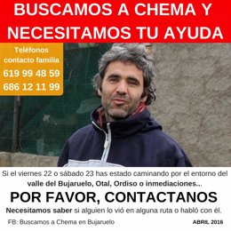 Cartel con la foto del montañero Chema García, desaparecido en Bujaruelo.