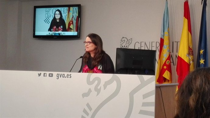 La portavoz dle Consell, Mónica Oltra, en la rueda de prensa posterior al pleno