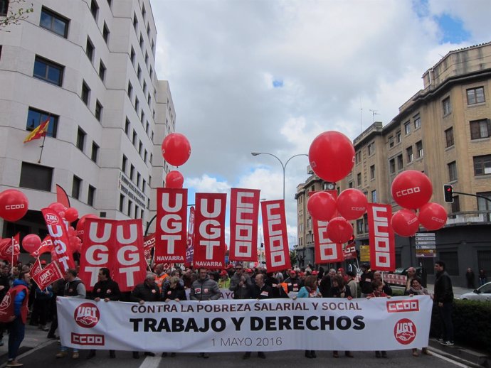 Manifestación por el 1 de mayo de CCOO y UGT en Pamplona