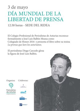 Cartel del acto de nombramiento de Colegiado de Honor a José Luis Balbín