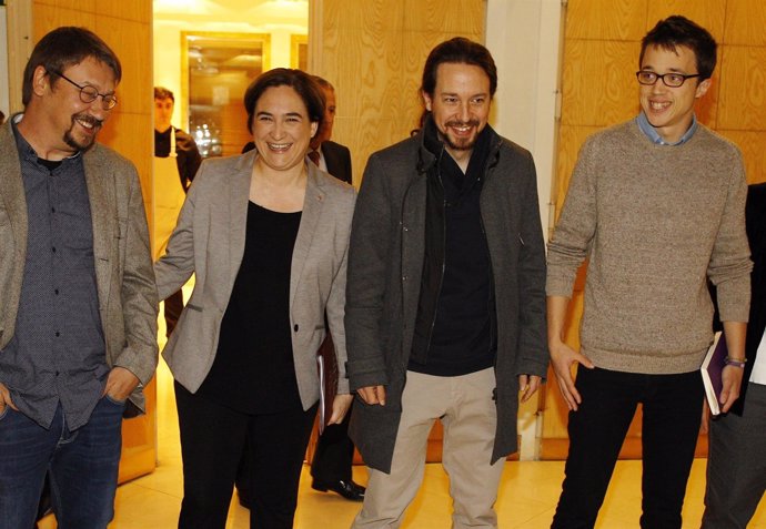 Xavier Domenech, Ada Colau, Pablo Iglesias e Iñigo Errejón