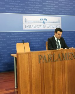 El portavoz parlamentario del PSOE-A, Mario Jiménez, en rueda de prensa