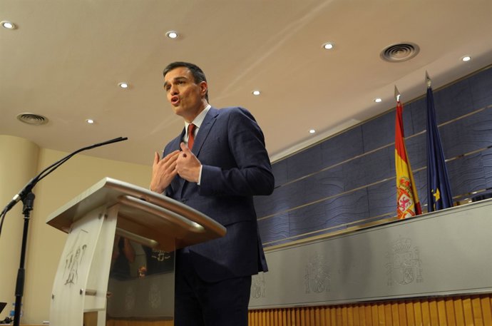 Pedro Sánchez en rueda de prensa tras reunirse con el Rey