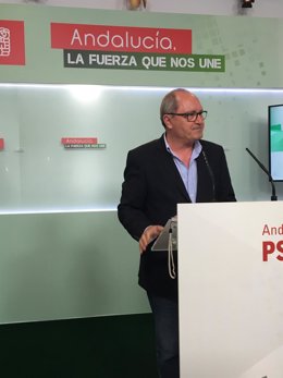 El secretario de Organización del PSOE-A, Juan Cornejo, en rueda de prensa