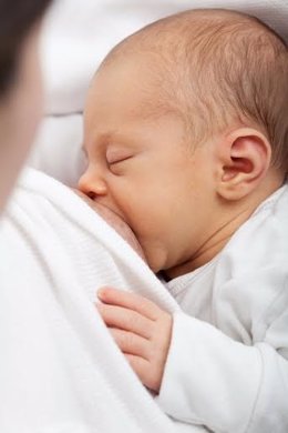Bebé toma leche materna. 