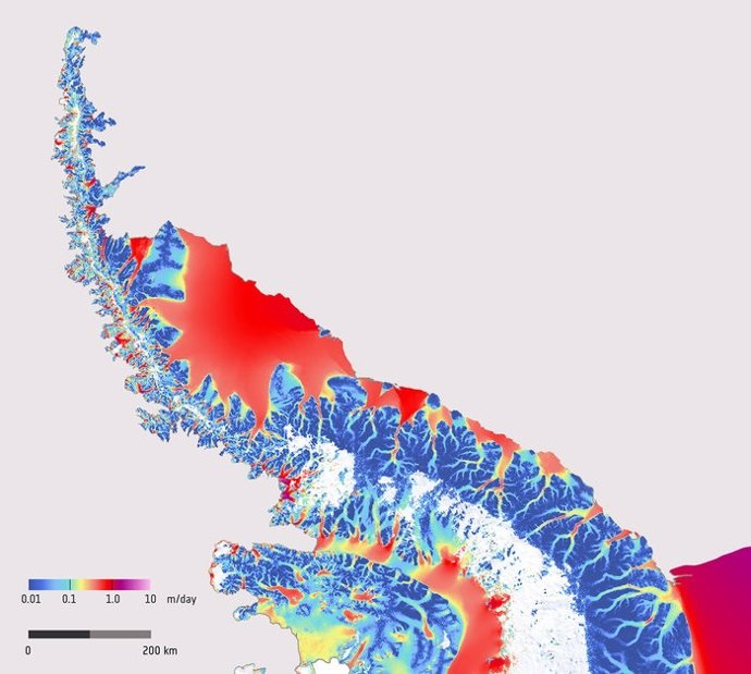 Movimiento glaciar en la Península Antártica