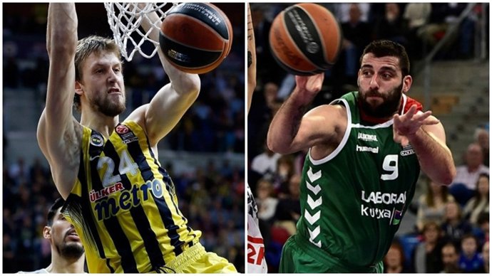 Vesely y Bourousis antes del Fenerbahce - Laboral Kutxa Baskonia