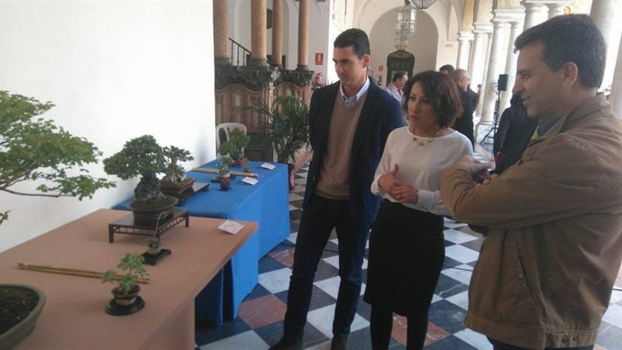 Pozuelo, Sánchez (dcha.) y Palomares durante la inauguración de la exposición