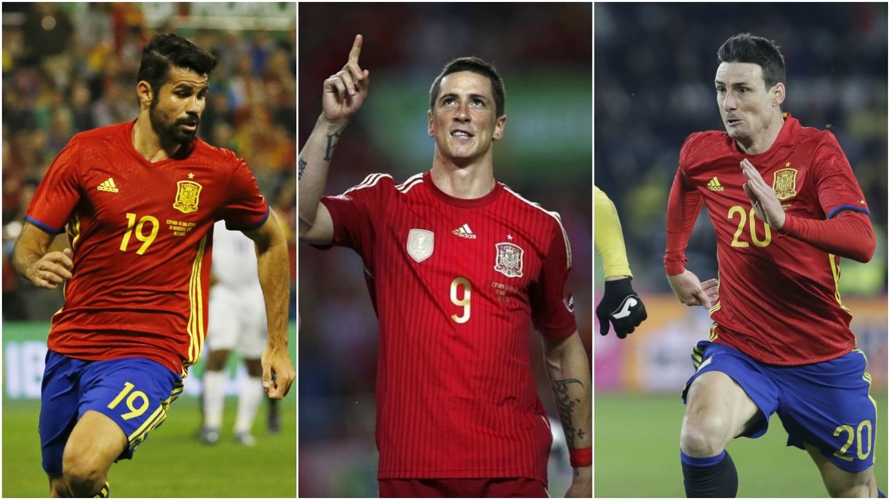 Diego Costa, Fernando Torres y Aritz Aduriz con la selección española