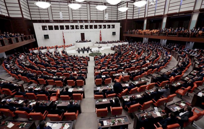 Parliamentarians attend a swearing-in ceremony at the Turkish parliament in Anka