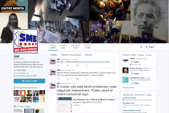Hackean la cuenta de Twitter del Sindicato de Mossos d'Esquadra