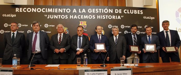 Tebas, Cardenal, Cerezo, José Castro y Butragueño en acto de LaLiga