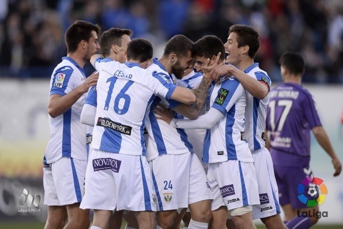 El Leganés celebra un gol ante el Real Valladolid