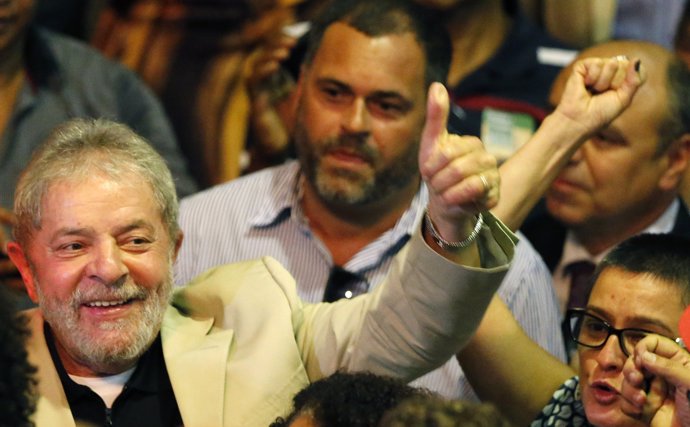 Brazil's former president Inacio Lula da Silva gestures during the event
