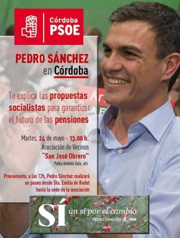 Cartel del acto de Pedro Sánchez en Córdoba
