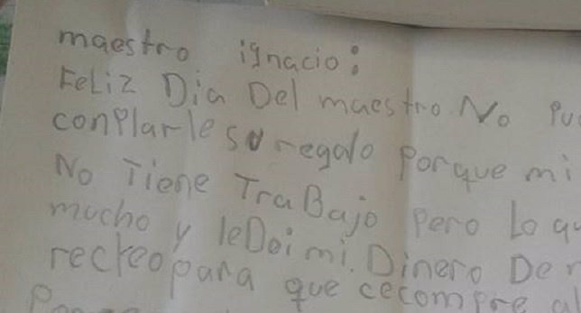 Emotiva carta de una alumna a su maestro por el Día del Maestro