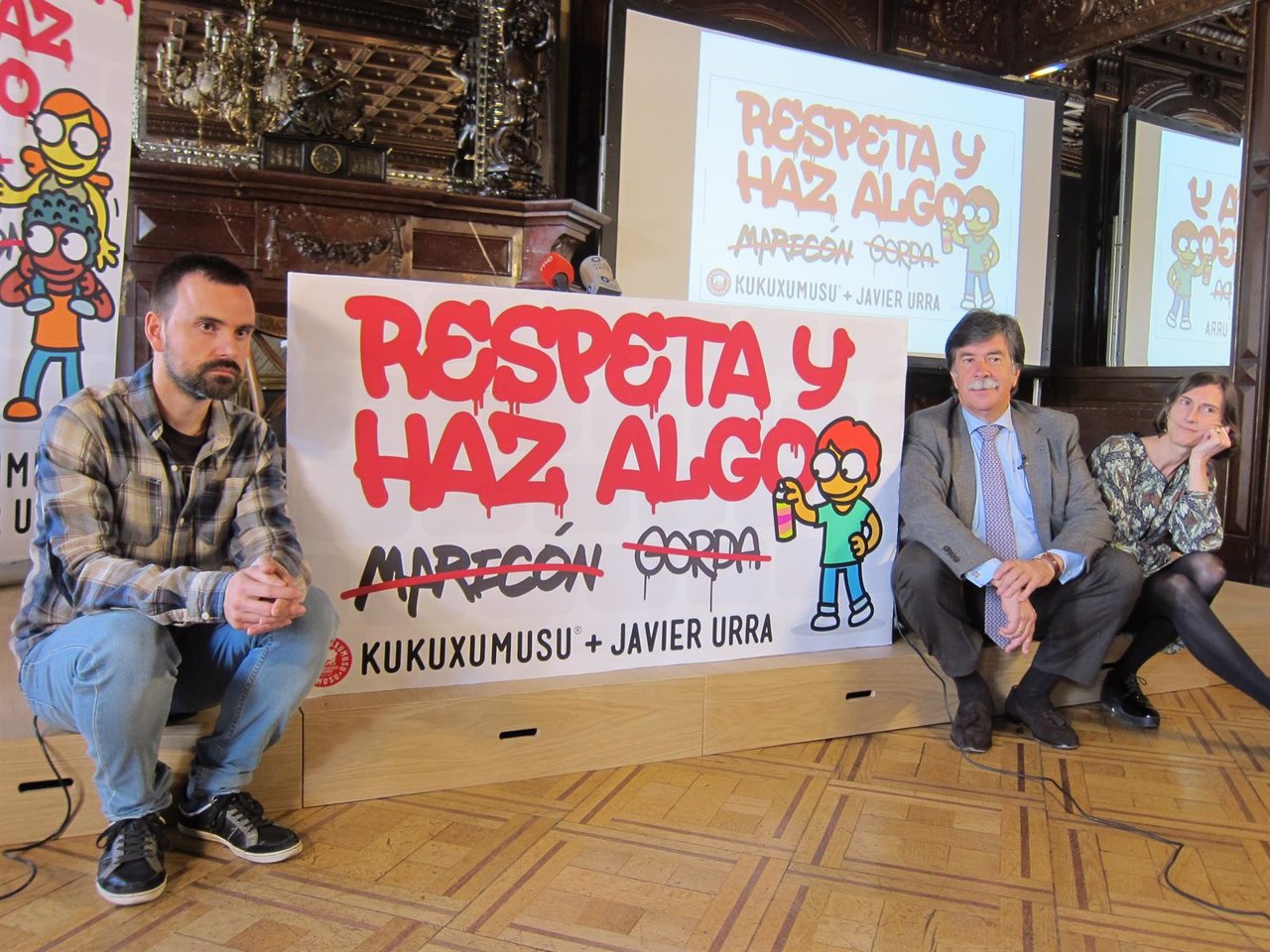 Pedro Balbo, Javier Urra e Itsaso Recondo en la presentación de la campaña