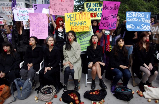 Women take part in the "Marcha das Vagabundas" (Slutwalk) protest in Sao Paulo