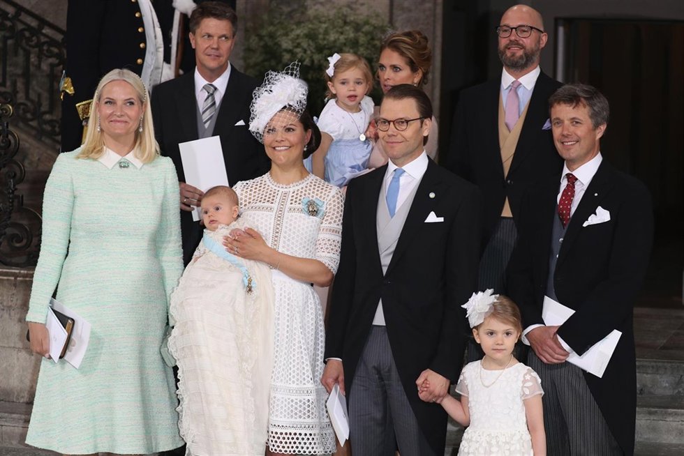 Xxxxx are seen at Drottningholm Palace for the Christening of Prince Oscar of Sw