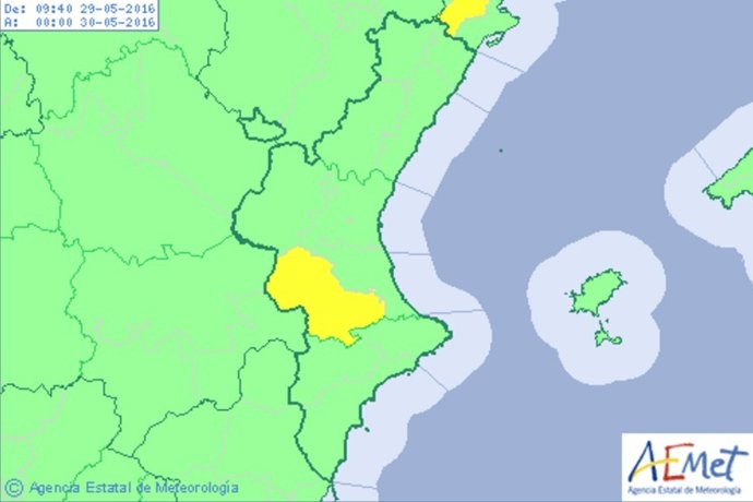 Alerta amarilla en el interior sur de Valencia por viento