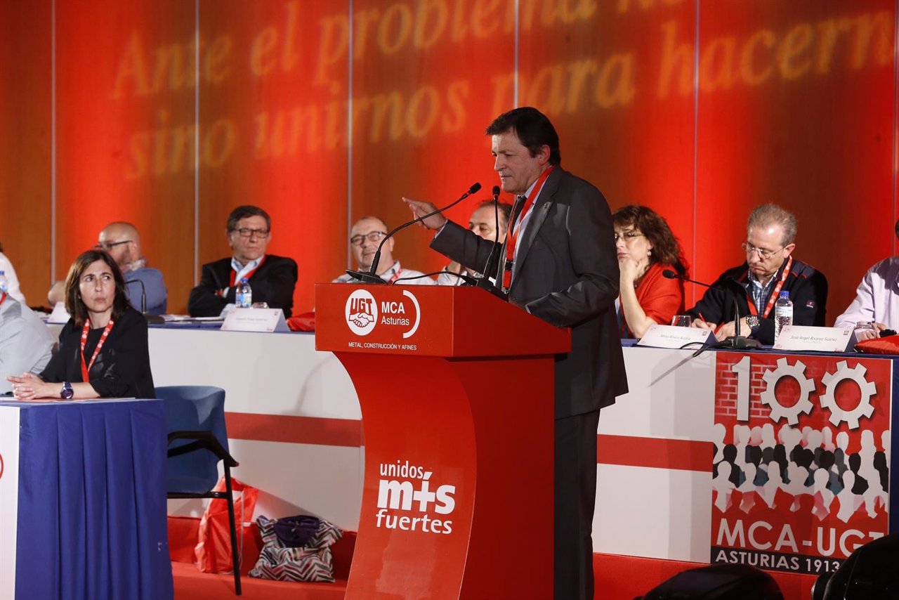 Javier Fernández, durante su discurso en el acto de UGT. 