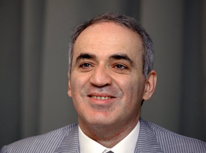 Former chess world champion Kasparov speaks during the launch of the Kasparov Ch