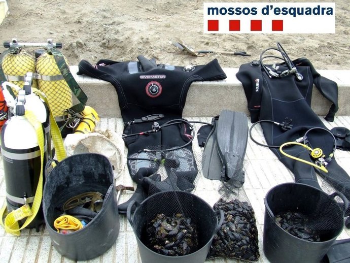 Material incautado a los pescadores furtivos en Cap de Creus