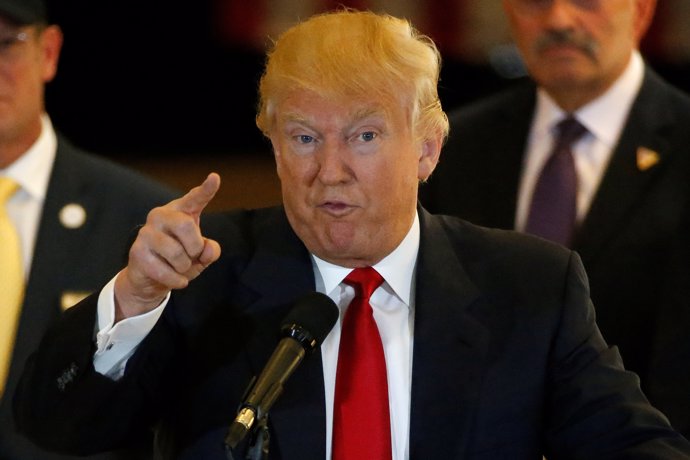 U.S. Republican presidential candidate Donald Trump speaks during a news confere