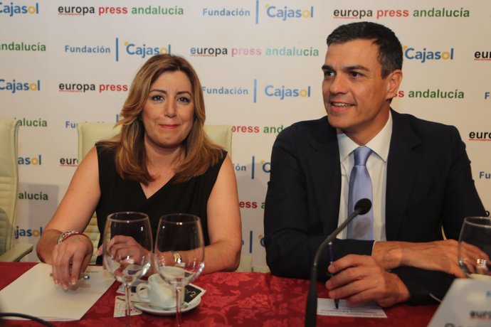 Susana Díaz y Pedro Sánchez, en los Desayunos de Europa Press Andalucía