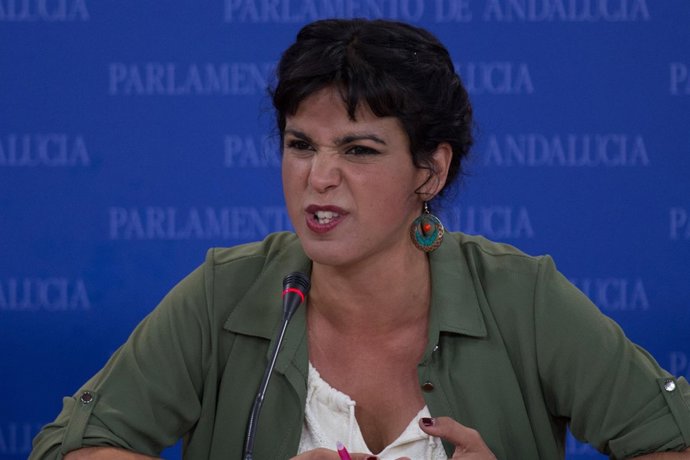 La secretaria general de Podemos Andalucía, Teresa Rodríguez, en rueda de prensa