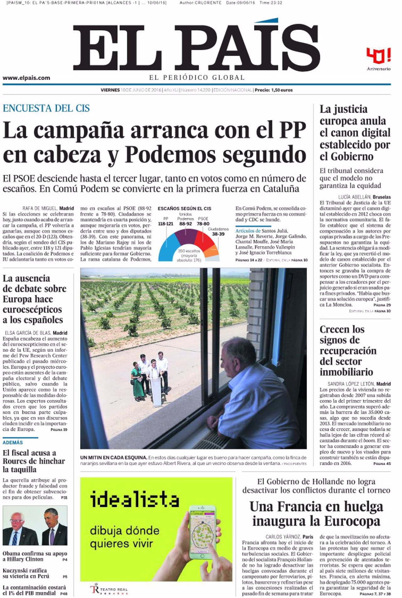 Portada de El País