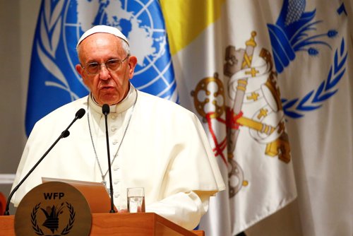 Papa Francisco durante su intervención en su visita al WFP
