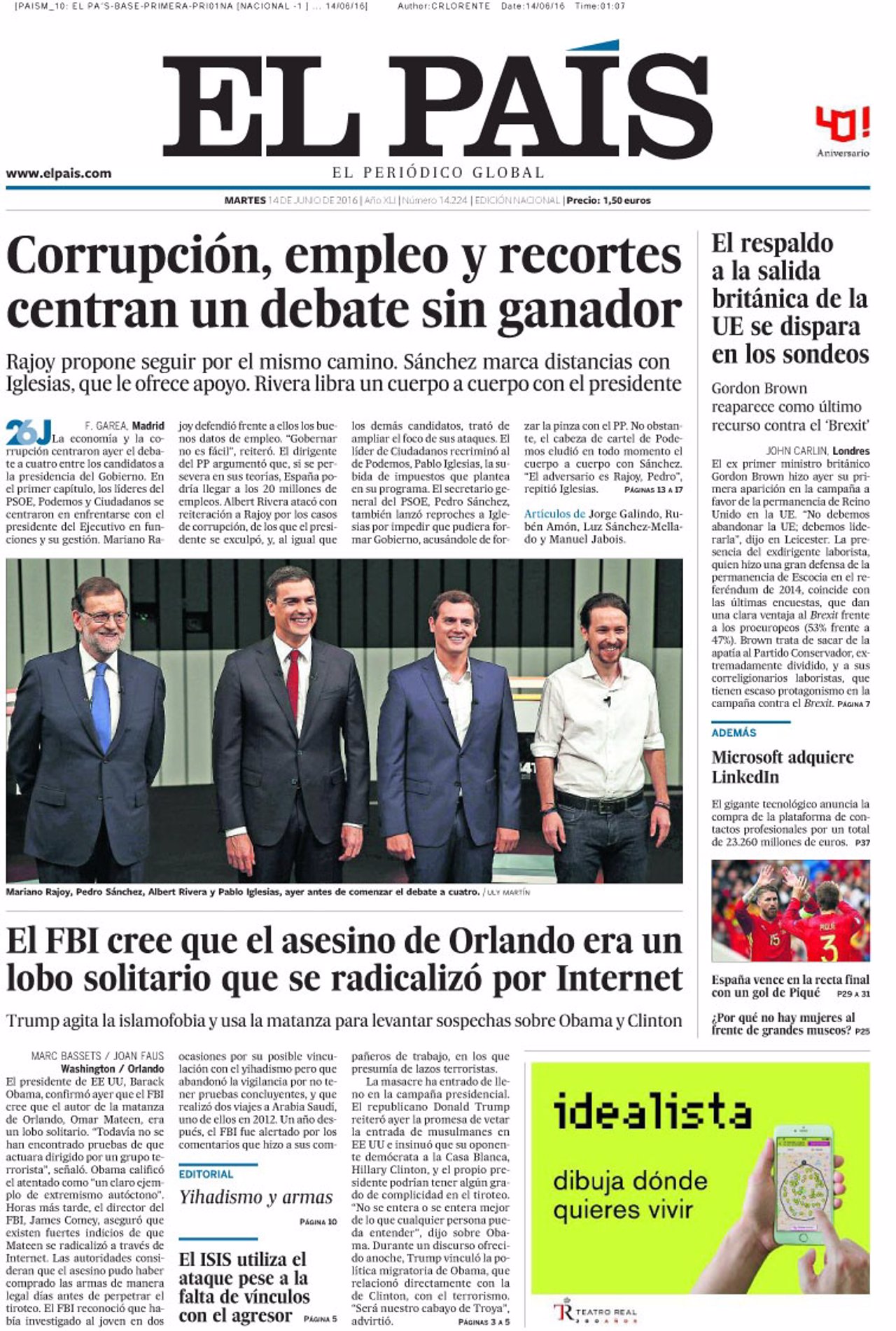 Portada de El País