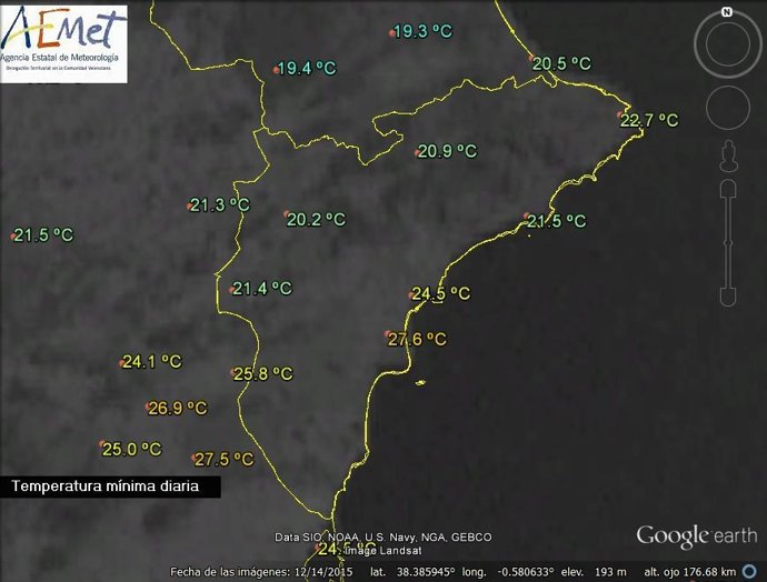 Noche cálida en Alicante con mínimas superiores a los 20ª