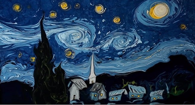 Pintura Ebrú Van Gogh en agua